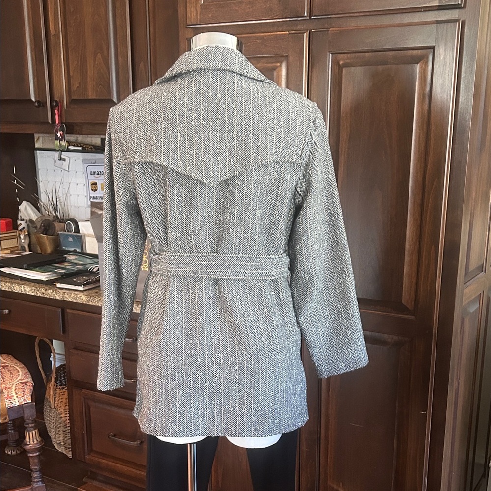 Vintage Jordan & Cole Women's Gray Tweed Wool Blend Belted Blazer Sz S - Picture 2 of 5